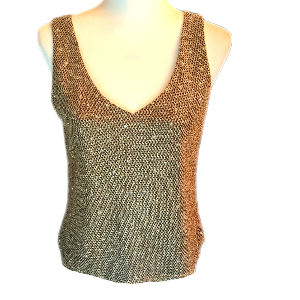 Jeffery & Dara Evenings by Tom Barra gold metallic tank top - lined sz 10